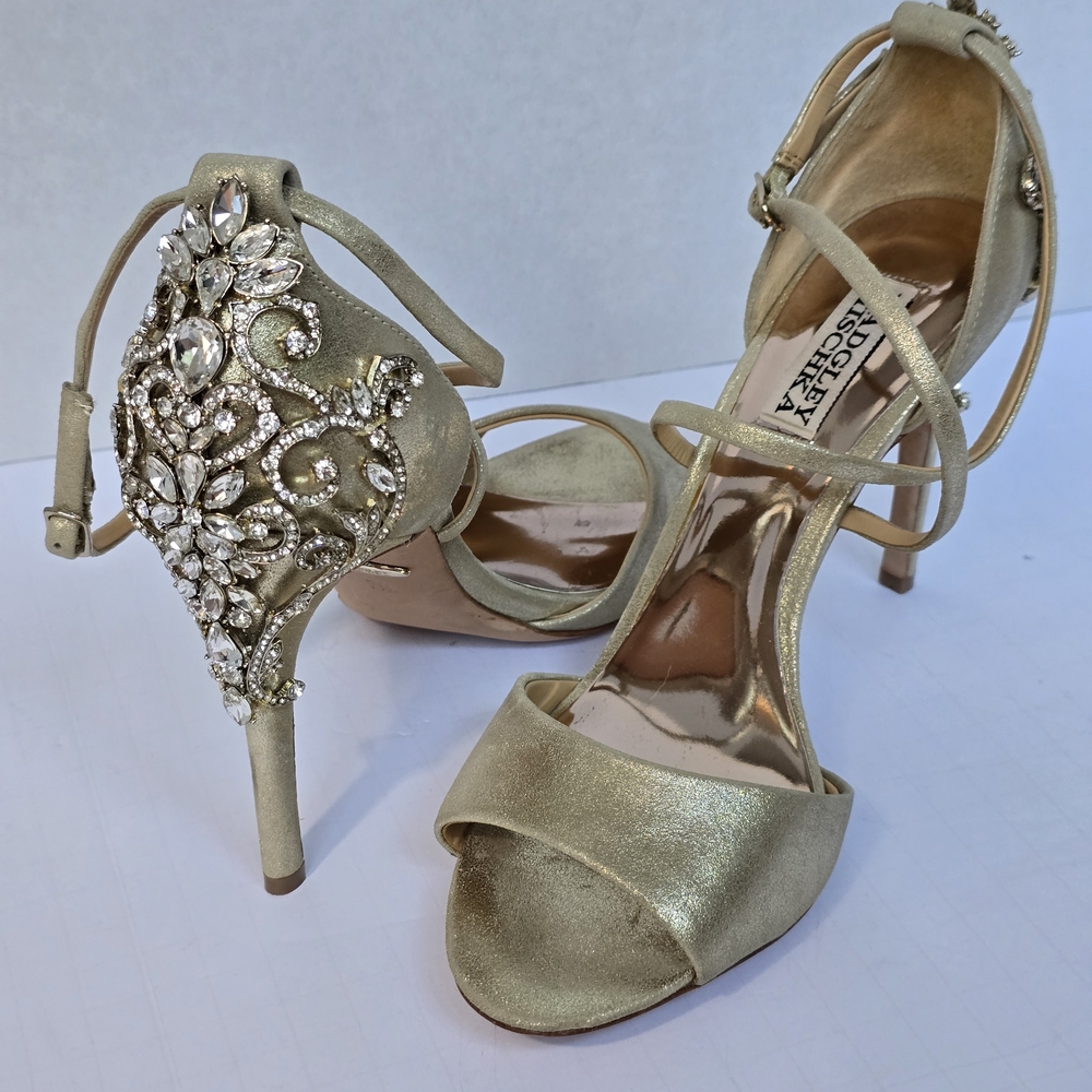 Badgley Mischka Champagne Gold Crystal Embellished Heels 7.5 - Picture 1 of 9